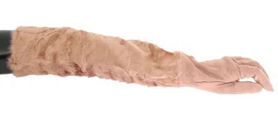 Dolce & Gabbana Beige Suede Xiangao Fur Elbow Gloves In Neutral