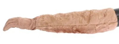 Dolce & Gabbana Beige Suede Xiangao Fur Elbow Gloves In Neutral