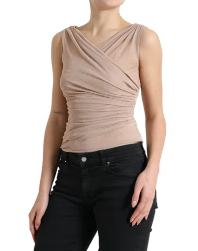 Dolce & Gabbana Elegant Beige V-neck Sleeveless Sheer Tank Top