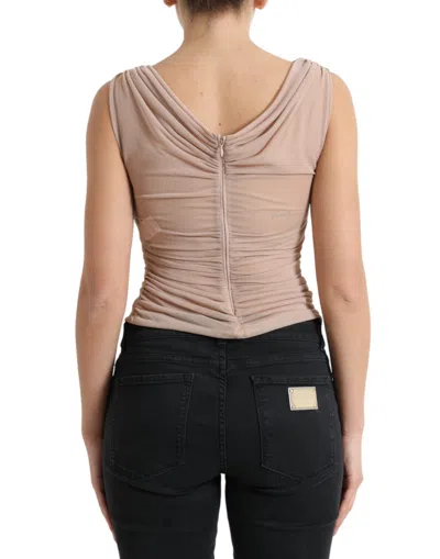 Dolce & Gabbana Elegant Beige V-neck Sleeveless Sheer Tank Top
