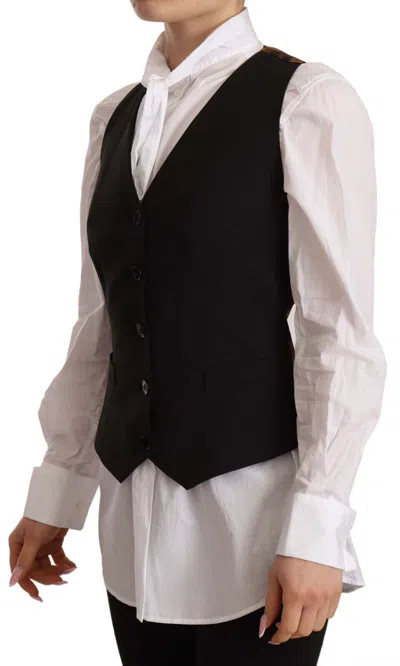 Dolce & Gabbana Black Button Down Sleeveless Vest Viscose Top In Black