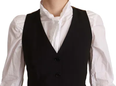 Dolce & Gabbana Black Button Down Sleeveless Vest Viscose Top In Black
