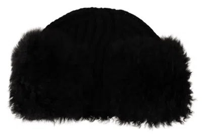 Dolce & Gabbana Black Cashmere Fur Women Beanie Women Hat In Black