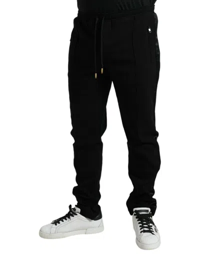 Dolce & Gabbana Elegant Black Cotton Blend Jogger Men's Pants In White