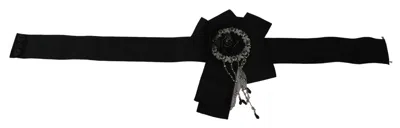 Dolce & Gabbana Black Crystal Brooch Wide Wai Satoria Belt In Black