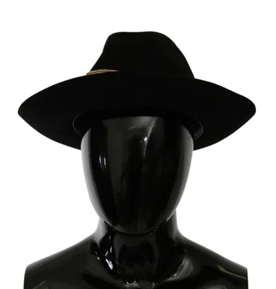 Dolce & Gabbana Black Lapin Amor Gignit Wide Brim Panama Hat In Black