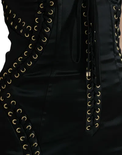 Dolce & Gabbana Elegant Black Lace-up Midi Bodycon Dress In Black