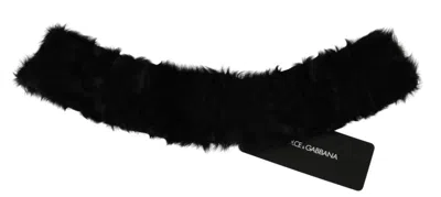 Dolce & Gabbana Black Fur Neck Collar Wrap Lambskin Scarf In Black