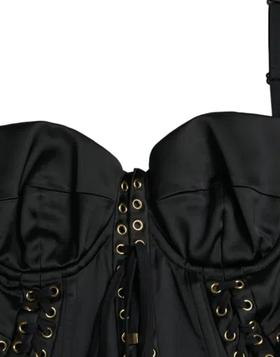 Dolce & Gabbana Elegant Black Lace-up Midi Bodycon Dress In Black