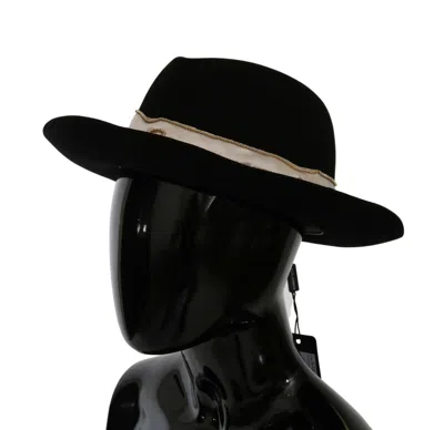 Dolce & Gabbana Black Lapin Amor Gignit Wide Brim Panama Hat In Black