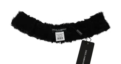 Dolce & Gabbana Black Fur Neck Collar Wrap Lambskin Scarf In Black