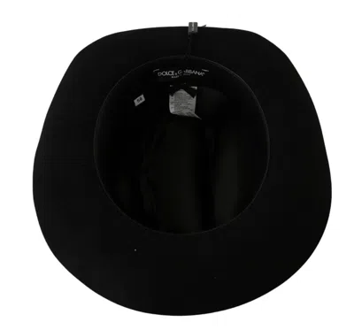 Dolce & Gabbana Black Lapin Amor Gignit Wide Brim Panama Hat In Black