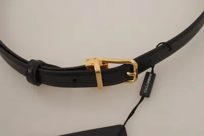 Dolce & Gabbana Black Calf Leather Gold Metal Logo Waist Buckle Belt In Black