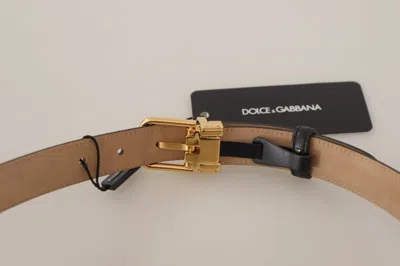 Dolce & Gabbana Black Calf Leather Gold Metal Logo Waist Buckle Belt In Black