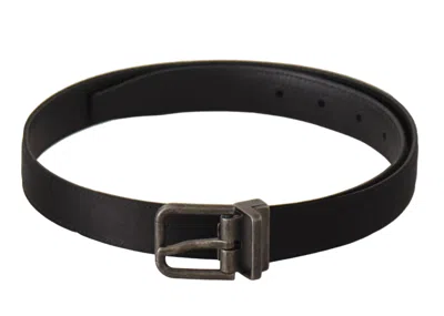 Dolce & Gabbana Black Calfskin Leather Vintage Metal Buckle Belt In Black