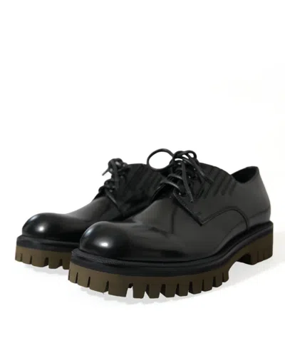 Dolce & Gabbana Black Leather Lace Up Derby Men Dress Shoes In Black