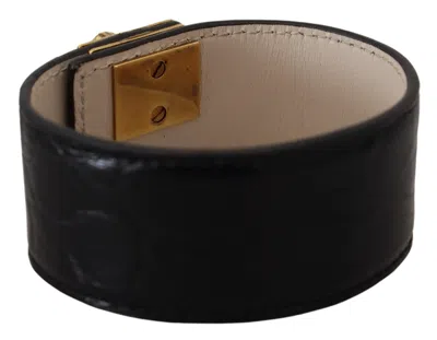 Dolce & Gabbana Black Dauphine Leather Dg Heart Key Ring Bracelet In Black