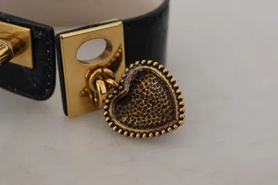 Dolce & Gabbana Black Dauphine Leather Dg Heart Key Ring Bracelet In Black