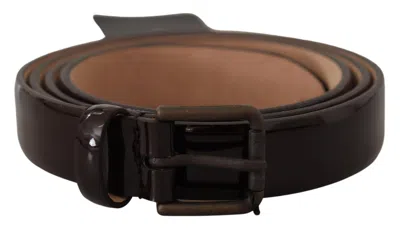 Dolce & Gabbana Black Patent Leather Logo Metal Waist Buckle Belt In Black
