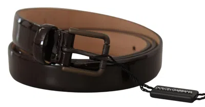 Dolce & Gabbana Black Patent Leather Logo Metal Waist Buckle Belt In Black