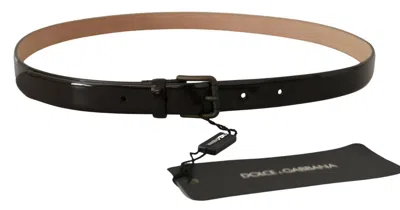 Dolce & Gabbana Black Patent Leather Logo Metal Waist Buckle Belt In Black
