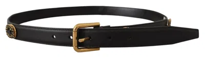 Dolce & Gabbana Black Leather Embellished Crystal Logo Belt In Black
