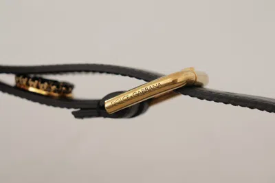 Dolce & Gabbana Black Leather Embellished Crystal Logo Belt In Black