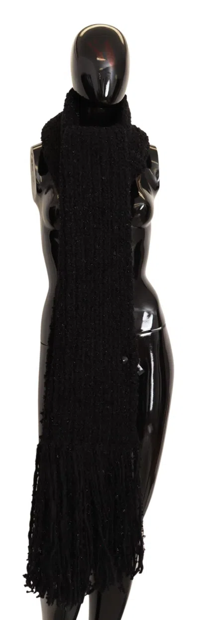 Dolce & Gabbana Black Virgin Wool Knitted Wrap Shawl Scarf In Black