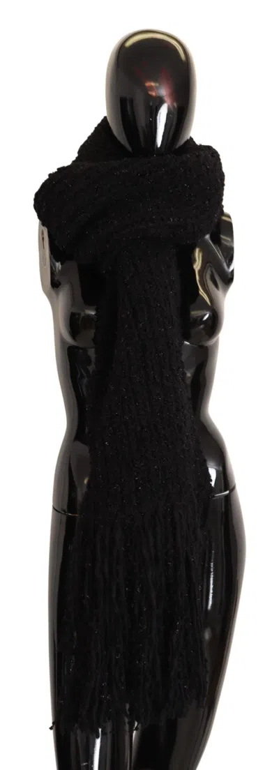 Dolce & Gabbana Black Virgin Wool Knitted Wrap Shawl Scarf In Black