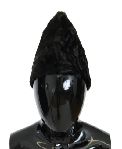 Dolce & Gabbana Black Xiangao Lamb Fur Beanie In Black