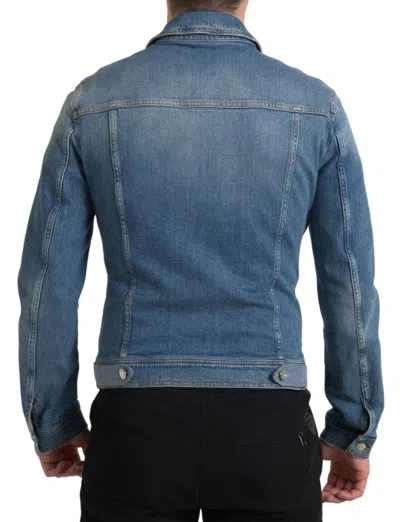 Dolce & Gabbana Washed Stretch Cotton Denim Jacket In Blue