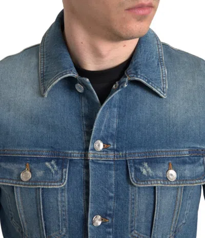 Dolce & Gabbana Washed Stretch Cotton Denim Jacket In Blue