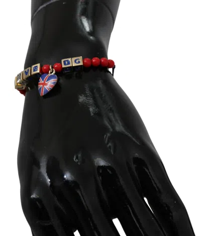 Dolce & Gabbana Red Blue Beaded Dg Loves London Flag Branded Bracelet In Multi