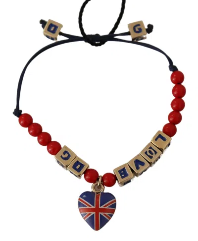 Dolce & Gabbana Red Blue Beaded Dg Loves London Flag Branded Bracelet In Multi