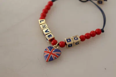 Dolce & Gabbana Red Blue Beaded Dg Loves London Flag Branded Bracelet In Multi