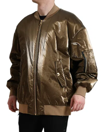 Dolce & Gabbana Bronze Nylon Full Zip Men Bomber Jacket In Green
