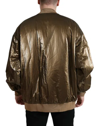 Dolce & Gabbana Bronze Nylon Full Zip Men Bomber Jacket In Green