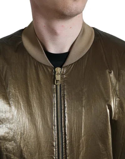 Dolce & Gabbana Bronze Nylon Full Zip Men Bomber Jacket In Green