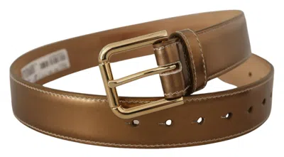 Dolce & Gabbana Bronze Leather Gold Logo Engraved Waist Buckle Belt