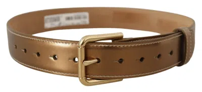 Dolce & Gabbana Bronze Leather Gold Logo Engraved Waist Buckle Belt