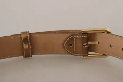 Dolce & Gabbana Bronze Leather Gold Logo Engraved Waist Buckle Belt