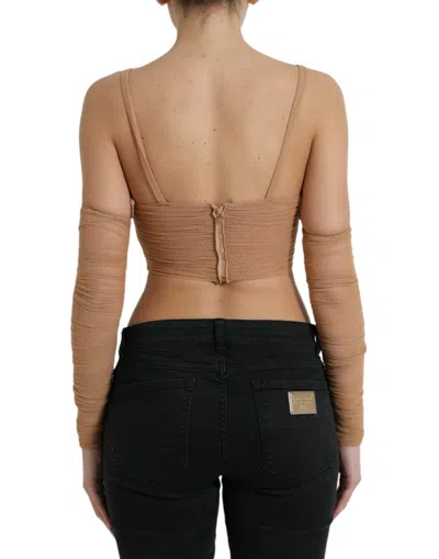 Dolce & Gabbana Brown Nylon Stretch Open Shoulder Cropped Top In Neutral