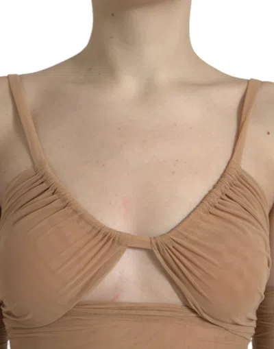 Dolce & Gabbana Brown Nylon Stretch Open Shoulder Cropped Top In Neutral