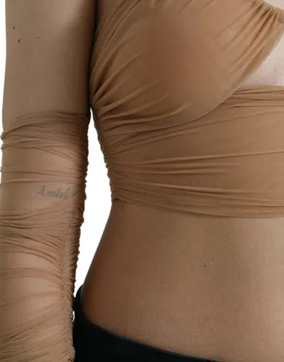 Dolce & Gabbana Brown Nylon Stretch Open Shoulder Cropped Top In Neutral
