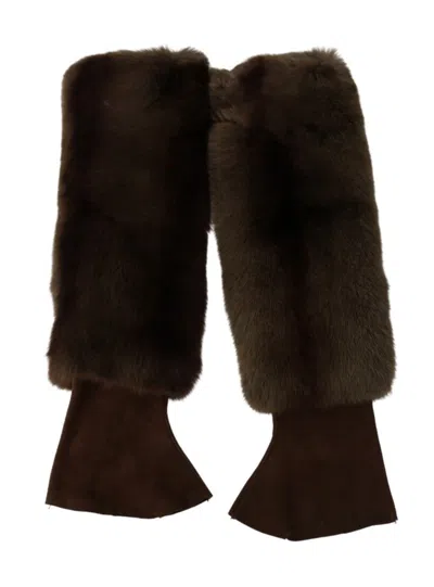 Dolce & Gabbana Brown Elbow Length Finger Less Fur Gloves In Brown