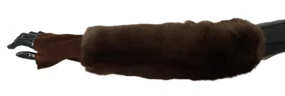 Dolce & Gabbana Brown Elbow Length Finger Less Fur Gloves In Brown