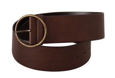 Dolce & Gabbana Brown Leather Wide Waist Logo Metal Round Buckle Belt In Burgundy