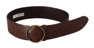 Dolce & Gabbana Brown Leather Wide Waist Logo Metal Round Buckle Belt In Burgundy