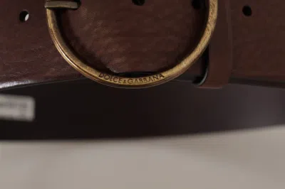 Dolce & Gabbana Brown Leather Wide Waist Logo Metal Round Buckle Belt In Burgundy