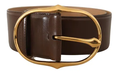 Dolce & Gabbana Brown Leather Gold Metal Oval Buckle Belt In Brown